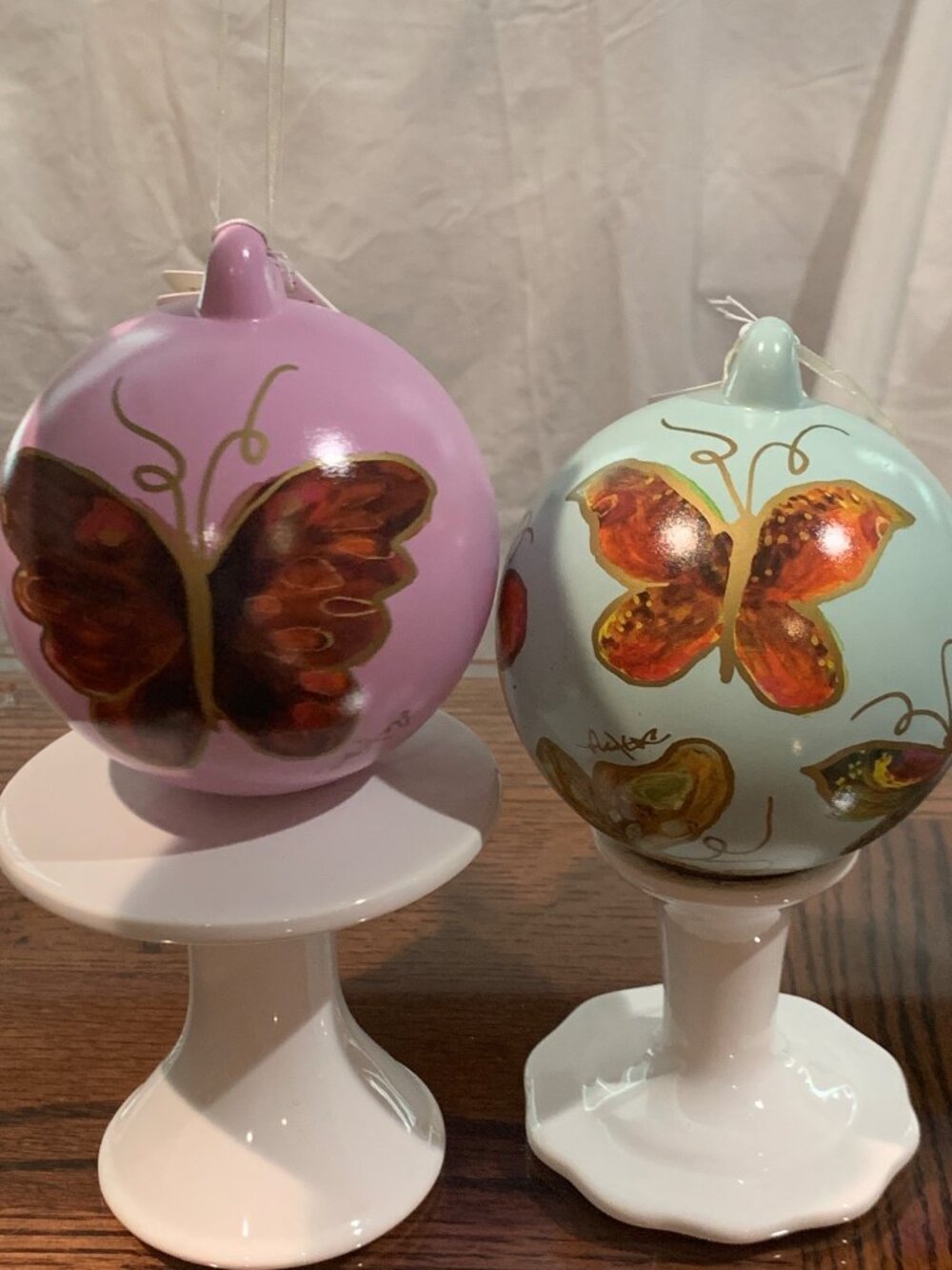 Hand-Painted Butterfly Ornament Set By Elisabeth Hays Demdaco - Pink & Aqua